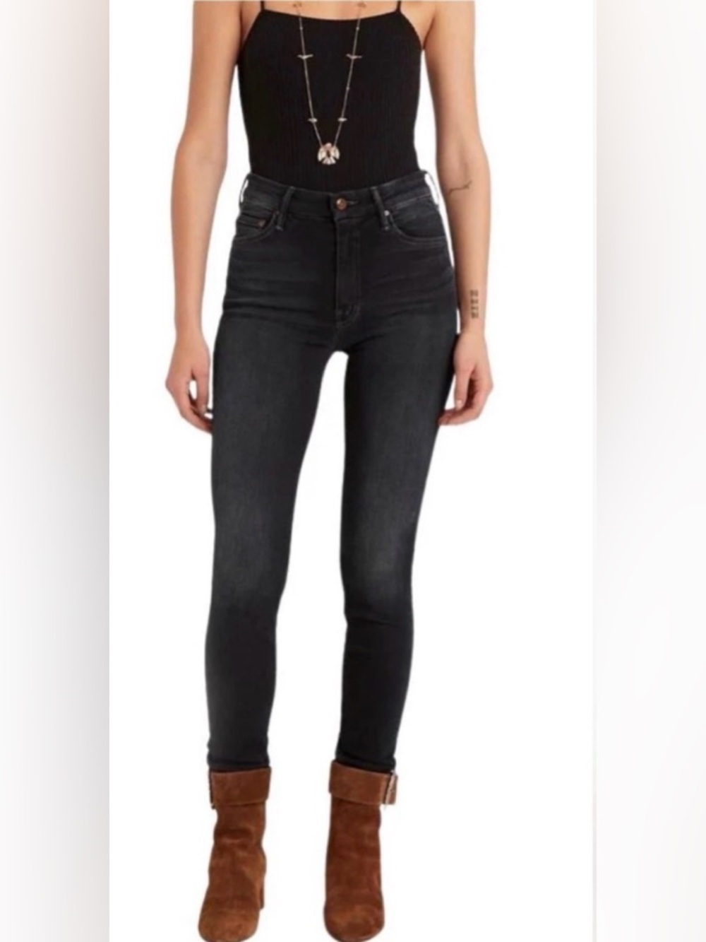 Mother The Insider High Waisted Jeans 25 Coffee Tea or Me | Slim Straight